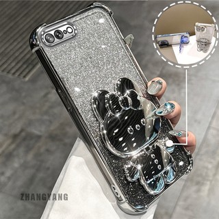 Ốp Lưng Cho iPhone 7 Plus iPhone 8 Plus Phấn Lấp Lánh Bốn Góc Mạ Điện Chống Rơi Vỏ Điện Thoại Hoạt Hình Thẩm Mỹ 3D Giá Đỡ Thỏ TPU Mềm