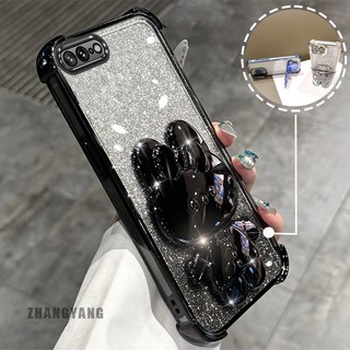 Ốp Lưng Cho iPhone 7 Plus iPhone 8 Plus Phấn Lấp Lánh Bốn Góc Mạ Điện Chống Rơi Vỏ Điện Thoại Hoạt Hình Thẩm Mỹ 3D Giá Đỡ Thỏ TPU Mềm