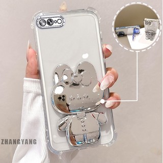 Ốp Lưng Cho iPhone 7 Plus iPhone 8 Plus Phấn Lấp Lánh Bốn Góc Mạ Điện Chống Rơi Vỏ Điện Thoại Hoạt Hình Thẩm Mỹ 3D Giá Đỡ Thỏ TPU Mềm