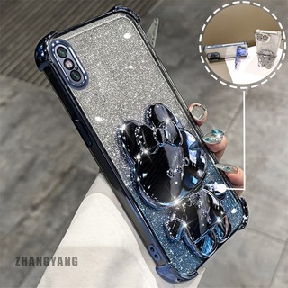 Ốp Lưng Cho iPhone X Xs Xr Xs Max Bột Lấp Lánh Bốn Góc Mạ Điện Chống Rơi Vỏ Điện Thoại Thẩm Mỹ Hoạt Hình 3D Thỏ Giá Đỡ TPU Mềm
