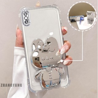 Ốp Lưng Cho iPhone X Xs Xr Xs Max Bột Lấp Lánh Bốn Góc Mạ Điện Chống Rơi Vỏ Điện Thoại Thẩm Mỹ Hoạt Hình 3D Thỏ Giá Đỡ TPU Mềm