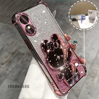 Ốp Lưng Cho OPPO A18 A38 A17 A17K Bột Lấp Lánh Bốn Góc Mạ Điện Chống Rơi Vỏ Điện Thoại Thẩm Mỹ Hoạt Hình 3D Giá Đỡ Thỏ TPU Mềm