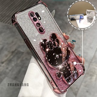 Ốp Lưng Cho OPPO A5 2020 A9 2020 Bột Lấp Lánh Bốn Góc Mạ Điện Chống Rơi Vỏ Điện Thoại Hoạt Hình Thẩm Mỹ 3D Giá Đỡ Thỏ TPU Mềm