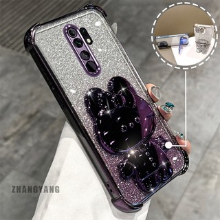 Ốp Lưng Cho OPPO A5 2020 A9 2020 Bột Lấp Lánh Bốn Góc Mạ Điện Chống Rơi Vỏ Điện Thoại Hoạt Hình Thẩm Mỹ 3D Giá Đỡ Thỏ TPU Mềm