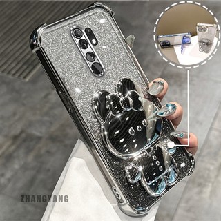 Ốp Lưng Cho OPPO A5 2020 A9 2020 Bột Lấp Lánh Bốn Góc Mạ Điện Chống Rơi Vỏ Điện Thoại Hoạt Hình Thẩm Mỹ 3D Giá Đỡ Thỏ TPU Mềm