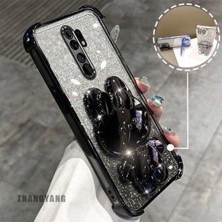 Ốp Lưng Cho OPPO A5 2020 A9 2020 Bột Lấp Lánh Bốn Góc Mạ Điện Chống Rơi Vỏ Điện Thoại Hoạt Hình Thẩm Mỹ 3D Giá Đỡ Thỏ TPU Mềm