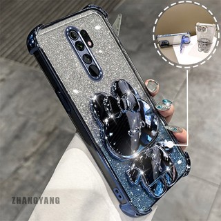 Ốp Lưng Cho OPPO A5 2020 A9 2020 Bột Lấp Lánh Bốn Góc Mạ Điện Chống Rơi Vỏ Điện Thoại Hoạt Hình Thẩm Mỹ 3D Giá Đỡ Thỏ TPU Mềm