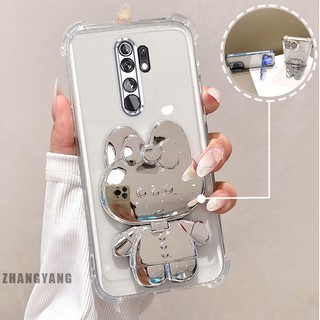 Ốp Lưng Cho OPPO A5 2020 A9 2020 Bột Lấp Lánh Bốn Góc Mạ Điện Chống Rơi Vỏ Điện Thoại Hoạt Hình Thẩm Mỹ 3D Giá Đỡ Thỏ TPU Mềm