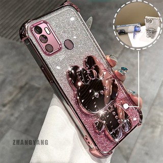 Ốp Lưng Cho OPPO A53 2020 A33 Bột Lấp Lánh Bốn Góc Mạ Điện Chống Rơi Vỏ Điện Thoại Hoạt Hình Thẩm Mỹ 3D Giá Đỡ Thỏ TPU Mềm