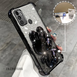 Ốp Lưng Cho OPPO A53 2020 A33 Bột Lấp Lánh Bốn Góc Mạ Điện Chống Rơi Vỏ Điện Thoại Hoạt Hình Thẩm Mỹ 3D Giá Đỡ Thỏ TPU Mềm