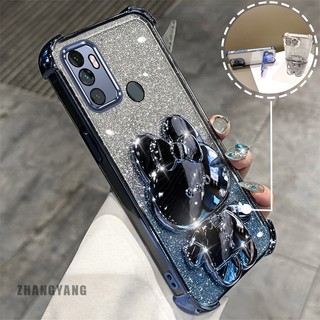 Ốp Lưng Cho OPPO A53 2020 A33 Bột Lấp Lánh Bốn Góc Mạ Điện Chống Rơi Vỏ Điện Thoại Hoạt Hình Thẩm Mỹ 3D Giá Đỡ Thỏ TPU Mềm