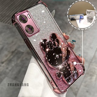 Ốp Lưng Cho OPPO A57 4G 2022 A57 5G 2022 A77 A77s Bột Lấp Lánh Bốn Góc Mạ Điện Chống Rơi Vỏ Điện Thoại Thẩm Mỹ Hoạt Hình 3D Giá Đỡ Thỏ TPU Mềm