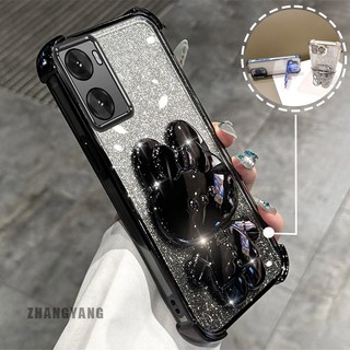 Ốp Lưng Cho OPPO A57 4G 2022 A57 5G 2022 A77 A77s Bột Lấp Lánh Bốn Góc Mạ Điện Chống Rơi Vỏ Điện Thoại Thẩm Mỹ Hoạt Hình 3D Giá Đỡ Thỏ TPU Mềm
