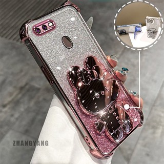 Ốp Lưng Cho OPPO A5S A12 A7 F9 Bột Lấp Lánh Bốn Góc Mạ Điện Chống Rơi Vỏ Điện Thoại Thẩm Mỹ Hoạt Hình 3D Giá Đỡ Thỏ TPU Mềm