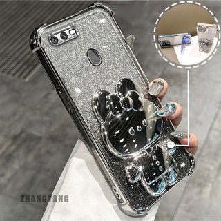 Ốp Lưng Cho OPPO A5S A12 A7 F9 Bột Lấp Lánh Bốn Góc Mạ Điện Chống Rơi Vỏ Điện Thoại Thẩm Mỹ Hoạt Hình 3D Giá Đỡ Thỏ TPU Mềm