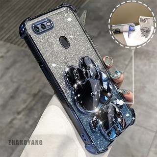 Ốp Lưng Cho OPPO A5S A12 A7 F9 Bột Lấp Lánh Bốn Góc Mạ Điện Chống Rơi Vỏ Điện Thoại Thẩm Mỹ Hoạt Hình 3D Giá Đỡ Thỏ TPU Mềm