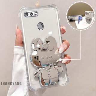 Ốp Lưng Cho OPPO A5S A12 A7 F9 Bột Lấp Lánh Bốn Góc Mạ Điện Chống Rơi Vỏ Điện Thoại Thẩm Mỹ Hoạt Hình 3D Giá Đỡ Thỏ TPU Mềm