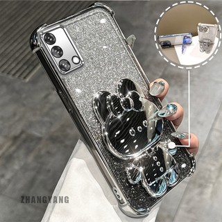 Ốp Lưng Cho OPPO A74 4G A95 4G Bột Lấp Lánh Bốn Góc Mạ Điện Chống Rơi Vỏ Điện Thoại Thẩm Mỹ Hoạt Hình 3D Giá Đỡ Thỏ TPU Mềm