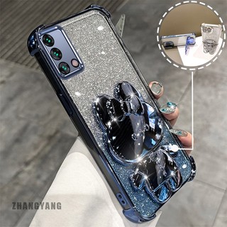 Ốp Lưng Cho OPPO A74 4G A95 4G Bột Lấp Lánh Bốn Góc Mạ Điện Chống Rơi Vỏ Điện Thoại Thẩm Mỹ Hoạt Hình 3D Giá Đỡ Thỏ TPU Mềm