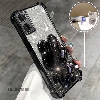 Ốp Lưng Cho OPPO A76 4G A36 4G A96 4G Bột Lấp Lánh Bốn Góc Mạ Điện Chống Rơi Vỏ Điện Thoại Thẩm Mỹ Hoạt Hình 3D Giá Đỡ Thỏ TPU Mềm