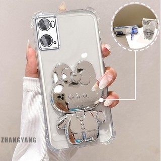Ốp Lưng Cho OPPO A76 4G A36 4G A96 4G Bột Lấp Lánh Bốn Góc Mạ Điện Chống Rơi Vỏ Điện Thoại Thẩm Mỹ Hoạt Hình 3D Giá Đỡ Thỏ TPU Mềm