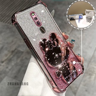 Ốp Lưng Cho OPPO F11 Bột Lấp Lánh Bốn Góc Mạ Điện Chống Rơi Vỏ Điện Thoại Hoạt Hình Thẩm Mỹ 3D Giá Đỡ Thỏ TPU Mềm