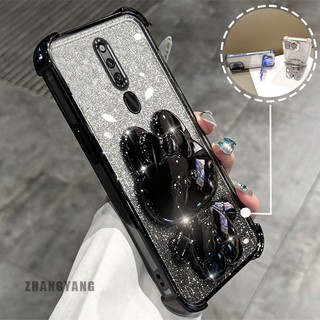 Ốp Lưng Cho OPPO F11 Bột Lấp Lánh Bốn Góc Mạ Điện Chống Rơi Vỏ Điện Thoại Hoạt Hình Thẩm Mỹ 3D Giá Đỡ Thỏ TPU Mềm