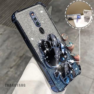 Ốp Lưng Cho OPPO F11 Bột Lấp Lánh Bốn Góc Mạ Điện Chống Rơi Vỏ Điện Thoại Hoạt Hình Thẩm Mỹ 3D Giá Đỡ Thỏ TPU Mềm
