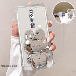 Ốp Lưng Cho OPPO F11 Bột Lấp Lánh Bốn Góc Mạ Điện Chống Rơi Vỏ Điện Thoại Hoạt Hình Thẩm Mỹ 3D Giá Đỡ Thỏ TPU Mềm