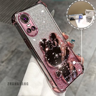 Ốp Lưng Cho OPPO RENO 10 5G RENO 10 Pro 5G Bột Lấp Lánh Bốn Góc Mạ Điện Chống Rơi Vỏ Điện Thoại Thẩm Mỹ Hoạt Hình 3D Giá Đỡ Thỏ TPU Mềm