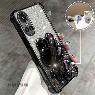 Ốp Lưng Cho OPPO RENO 10 5G RENO 10 Pro 5G Bột Lấp Lánh Bốn Góc Mạ Điện Chống Rơi Vỏ Điện Thoại Thẩm Mỹ Hoạt Hình 3D Giá Đỡ Thỏ TPU Mềm
