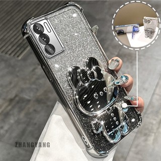 Ốp Lưng Cho OPPO RENO 12 5G RENO 12 Pro 5G Bột Lấp Lánh Bốn Góc Mạ Điện Chống Rơi Vỏ Điện Thoại Thẩm Mỹ Hoạt Hình 3D Giá Đỡ Thỏ TPU Mềm