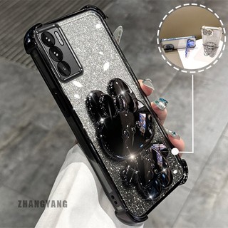 Ốp Lưng Cho OPPO RENO 12 5G RENO 12 Pro 5G Bột Lấp Lánh Bốn Góc Mạ Điện Chống Rơi Vỏ Điện Thoại Thẩm Mỹ Hoạt Hình 3D Giá Đỡ Thỏ TPU Mềm