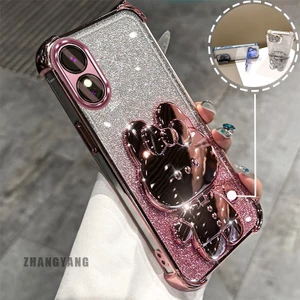 Ốp Lưng Cho OPPO reno 8T 4G reno 8T 5G Bột Lấp Lánh Bốn Góc Mạ Điện Chống Rơi Vỏ Điện Thoại Thẩm Mỹ Hoạt Hình 3D Giá Đỡ Thỏ TPU Mềm