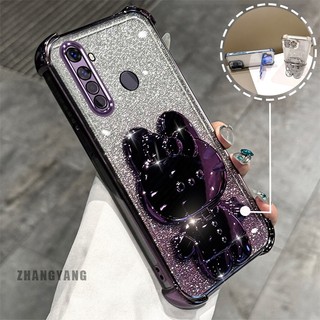 Ốp Lưng Cho Realme 5 5i 5s 6i c3 Bột Lấp Lánh Bốn Góc Mạ Điện Chống Rơi Vỏ Điện Thoại Thẩm Mỹ Hoạt Hình 3D Thỏ Giá Đỡ TPU Mềm