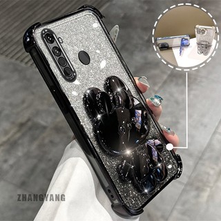 Ốp Lưng Cho Realme 5 5i 5s 6i c3 Bột Lấp Lánh Bốn Góc Mạ Điện Chống Rơi Vỏ Điện Thoại Thẩm Mỹ Hoạt Hình 3D Thỏ Giá Đỡ TPU Mềm
