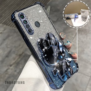 Ốp Lưng Cho Realme 5 5i 5s 6i c3 Bột Lấp Lánh Bốn Góc Mạ Điện Chống Rơi Vỏ Điện Thoại Thẩm Mỹ Hoạt Hình 3D Thỏ Giá Đỡ TPU Mềm