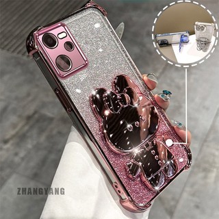 Ốp Lưng Cho Realme C35 Bột Lấp Lánh Bốn Góc Mạ Điện Chống Rơi Vỏ Điện Thoại Hoạt Hình Thẩm Mỹ 3D Giá Đỡ Thỏ TPU Mềm