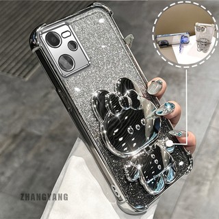 Ốp Lưng Cho Realme C35 Bột Lấp Lánh Bốn Góc Mạ Điện Chống Rơi Vỏ Điện Thoại Hoạt Hình Thẩm Mỹ 3D Giá Đỡ Thỏ TPU Mềm