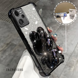 Ốp Lưng Cho Realme C35 Bột Lấp Lánh Bốn Góc Mạ Điện Chống Rơi Vỏ Điện Thoại Hoạt Hình Thẩm Mỹ 3D Giá Đỡ Thỏ TPU Mềm