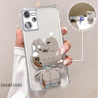 Ốp Lưng Cho Realme C35 Bột Lấp Lánh Bốn Góc Mạ Điện Chống Rơi Vỏ Điện Thoại Hoạt Hình Thẩm Mỹ 3D Giá Đỡ Thỏ TPU Mềm