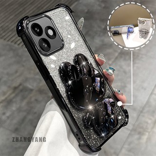 Ốp Lưng Cho Realme c53 Bột Lấp Lánh Bốn Góc Mạ Điện Chống Rơi Vỏ Điện Thoại Hoạt Hình Thẩm Mỹ 3D Giá Đỡ Thỏ TPU Mềm