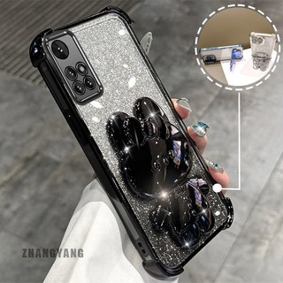 Ốp Lưng Cho redmi 10 redmi 10 Prime Phấn Lấp Lánh Bốn Góc Mạ Điện Chống Rơi Vỏ Điện Thoại Hoạt Hình Thẩm Mỹ 3D Giá Đỡ Thỏ TPU Mềm