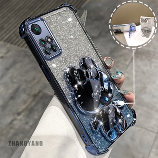 Ốp Lưng Cho redmi 10 redmi 10 Prime Phấn Lấp Lánh Bốn Góc Mạ Điện Chống Rơi Vỏ Điện Thoại Hoạt Hình Thẩm Mỹ 3D Giá Đỡ Thỏ TPU Mềm