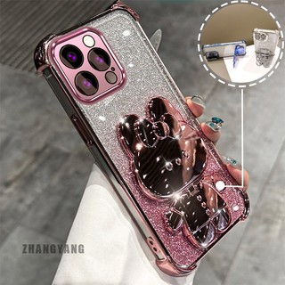 Ốp Lưng Cho Redmi 12 4G Bột Lấp Lánh Bốn Góc Mạ Điện Chống Rơi Vỏ Điện Thoại Hoạt Hình Thẩm Mỹ 3D Giá Đỡ Thỏ TPU Mềm