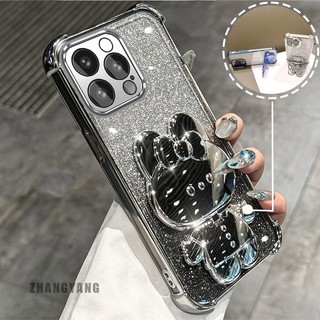 Ốp Lưng Cho Redmi 12 4G Bột Lấp Lánh Bốn Góc Mạ Điện Chống Rơi Vỏ Điện Thoại Hoạt Hình Thẩm Mỹ 3D Giá Đỡ Thỏ TPU Mềm