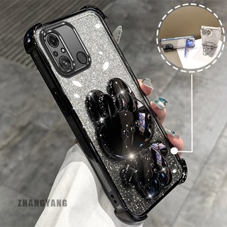 Ốp Lưng Cho Redmi 12c Phấn Phủ Bốn Góc Mạ Điện Chống Rơi Vỏ Điện Thoại Thẩm Mỹ Hoạt Hình 3D Giá Đỡ Thỏ TPU Mềm