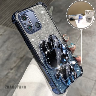 Ốp Lưng Cho Redmi 12c Phấn Phủ Bốn Góc Mạ Điện Chống Rơi Vỏ Điện Thoại Thẩm Mỹ Hoạt Hình 3D Giá Đỡ Thỏ TPU Mềm