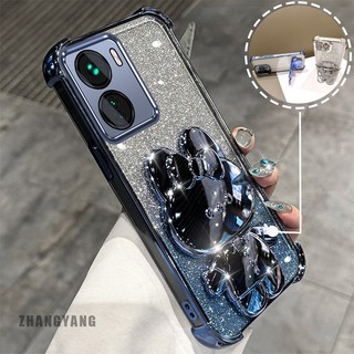 Ốp Lưng Cho Redmi 13C Bột Lấp Lánh Bốn Góc Mạ Điện Chống Rơi Vỏ Điện Thoại Thẩm Mỹ Hoạt Hình 3D Giá Đỡ Thỏ TPU Mềm