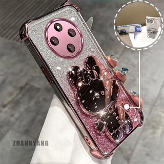 Ốp Lưng Cho Redmi 14C Bột Lấp Lánh Bốn Góc Mạ Điện Chống Rơi Vỏ Điện Thoại Thẩm Mỹ Hoạt Hình 3D Giá Đỡ Thỏ TPU Mềm